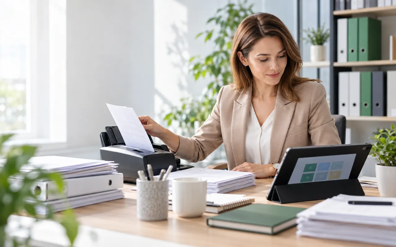Postazione di lavoro con documenti del sistema KSeF